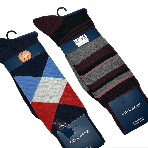 Cole Haan Men’s Dress Socks Multi-Color Cotton Blend 2 Pairs Bundle Shoe Sz 7-12 - Picture 2 of 16
